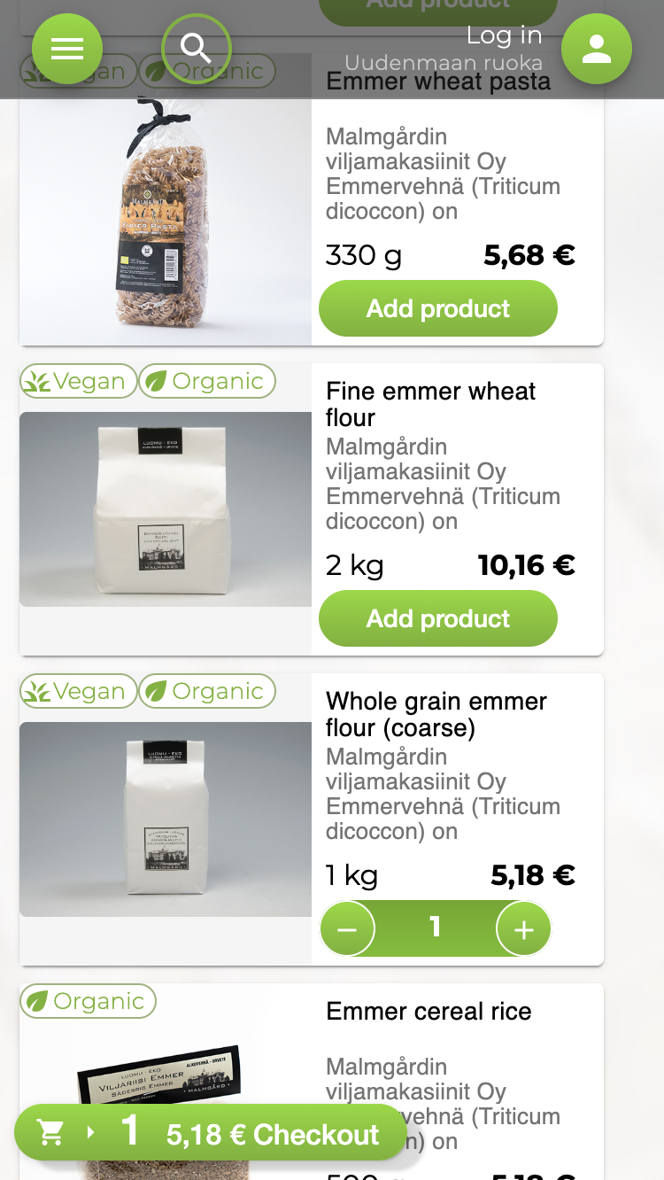 Tuotekatalogi ostoskorin kanssa